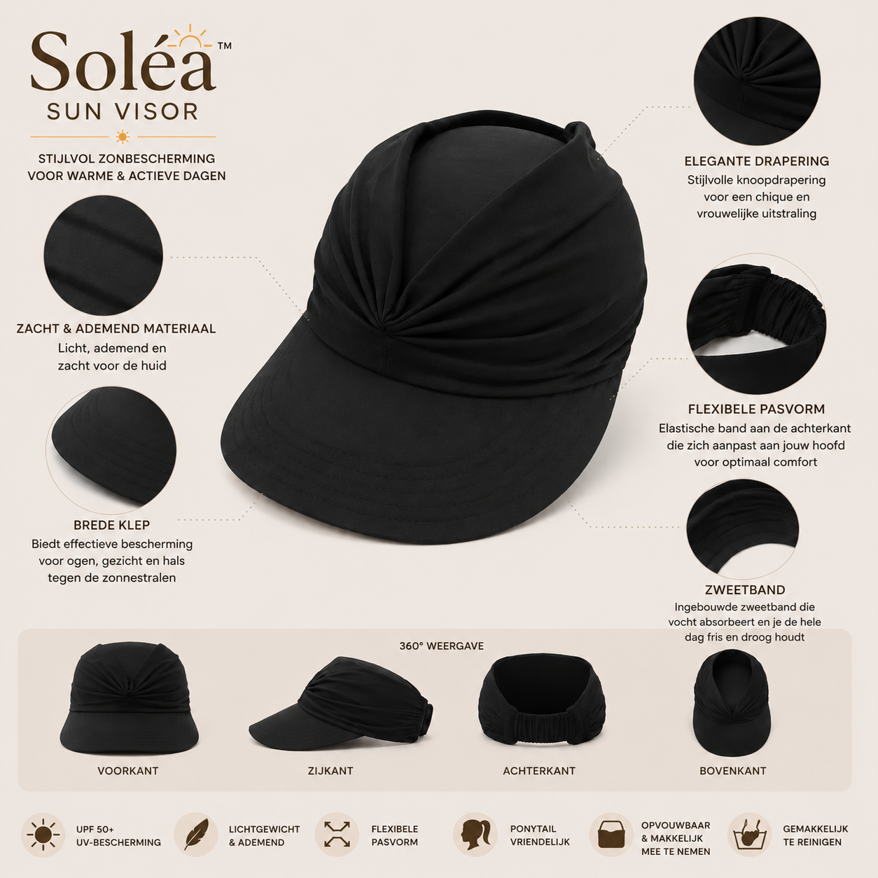 Soléa Sonnenvisier – Eleganter Sonnenschutz für Haut und Haare, für komfortable Sommertage