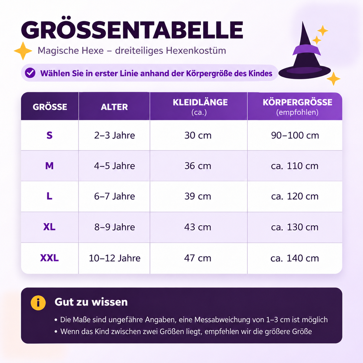 Magische Hexe – Dreiteiliges Hexenkostüm für Kinder