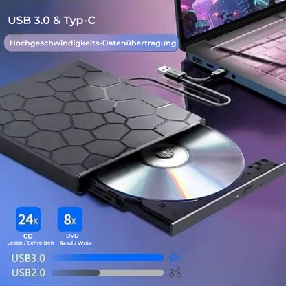 8-in-1 Externes CD/DVD-Laufwerk – Filme, Musik und Fotos abspielen, brennen und speichern