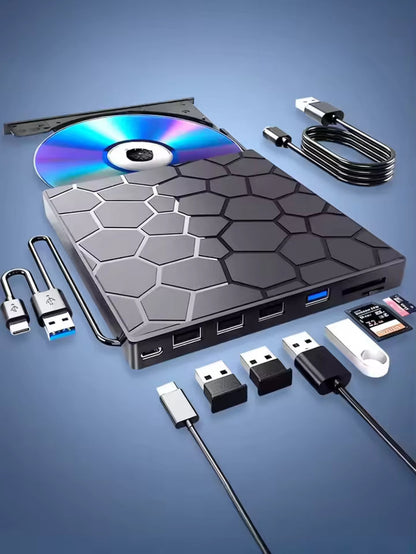 8-in-1 Externes CD/DVD-Laufwerk – Filme, Musik und Fotos abspielen, brennen und speichern