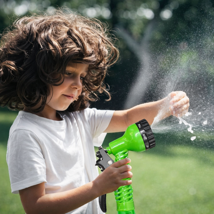 AQUAJET | Ausziehbarer Hochdruck-Gartenschlauch mit 8 Sprühdüsen – Flexibel, aufrollbar und knickfrei