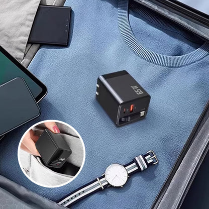 65W 3-in-1 Schnellladegerät mit ausziehbarem Kabel
