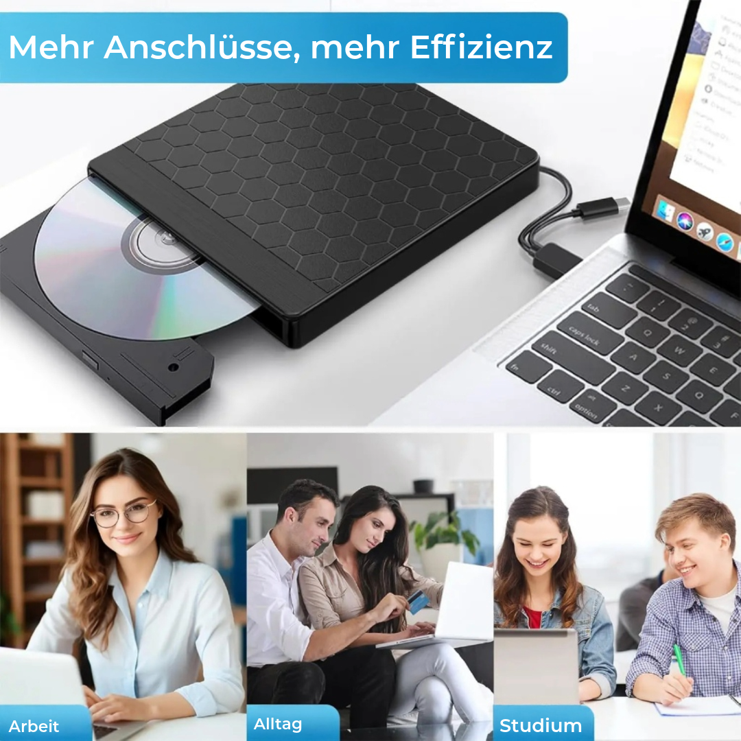 8-in-1 Externes CD/DVD-Laufwerk – Filme, Musik und Fotos abspielen, brennen und speichern