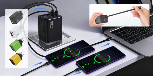 65W 3-in-1 Schnellladegerät mit ausziehbarem Kabel