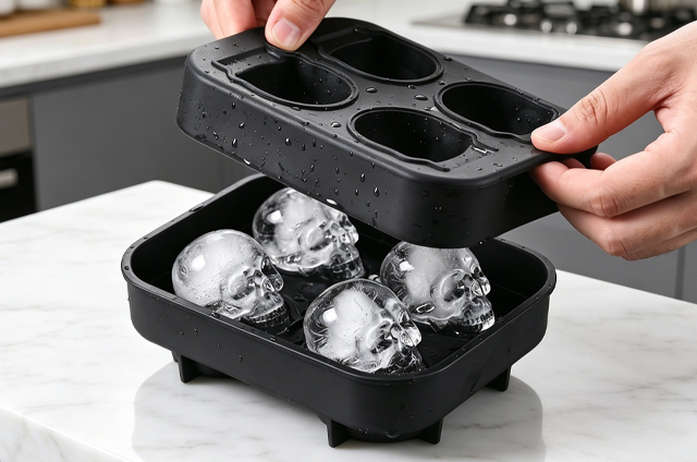 Silikon-Eiswürfelform mit 4 Totenköpfen