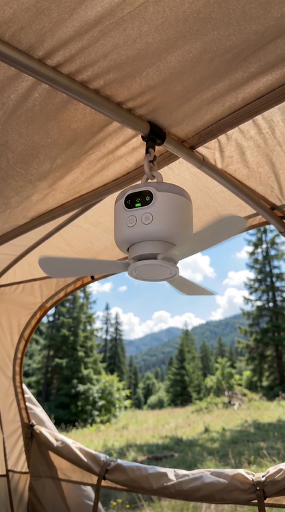 Tragbarer Campingventilator mit LED-Beleuchtung und Fernbedienung
