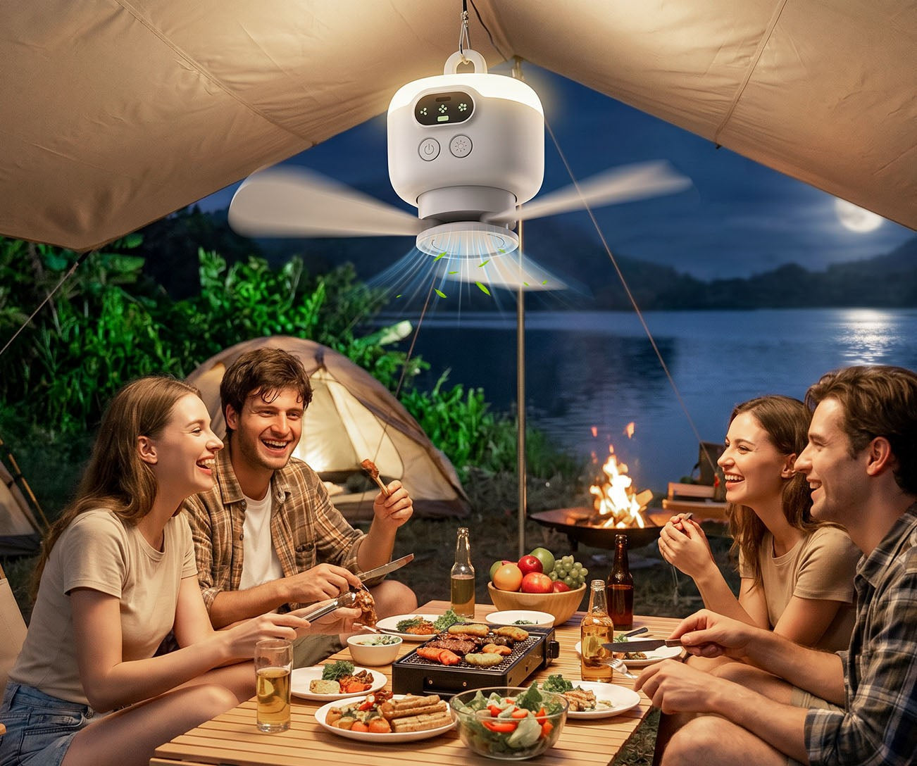 Tragbarer Campingventilator mit LED-Beleuchtung und Fernbedienung