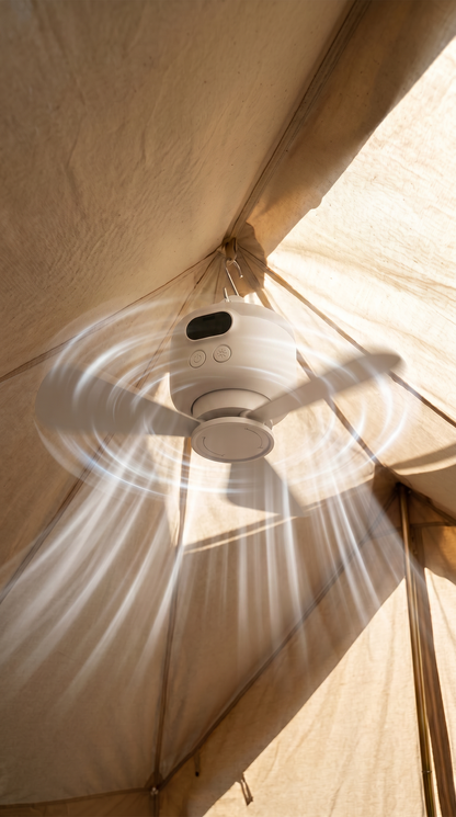 Tragbarer Campingventilator mit LED-Beleuchtung und Fernbedienung