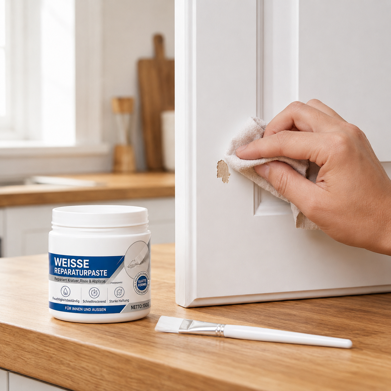 Reparaturpaste für weiße Möbel