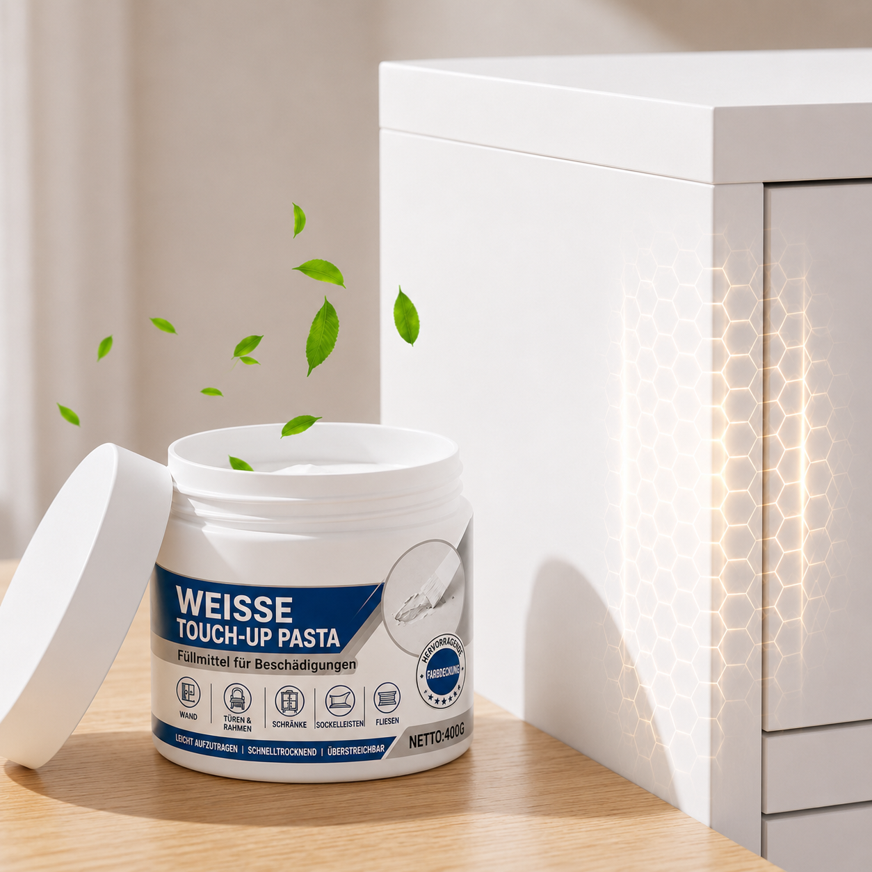 Reparaturpaste für weiße Möbel