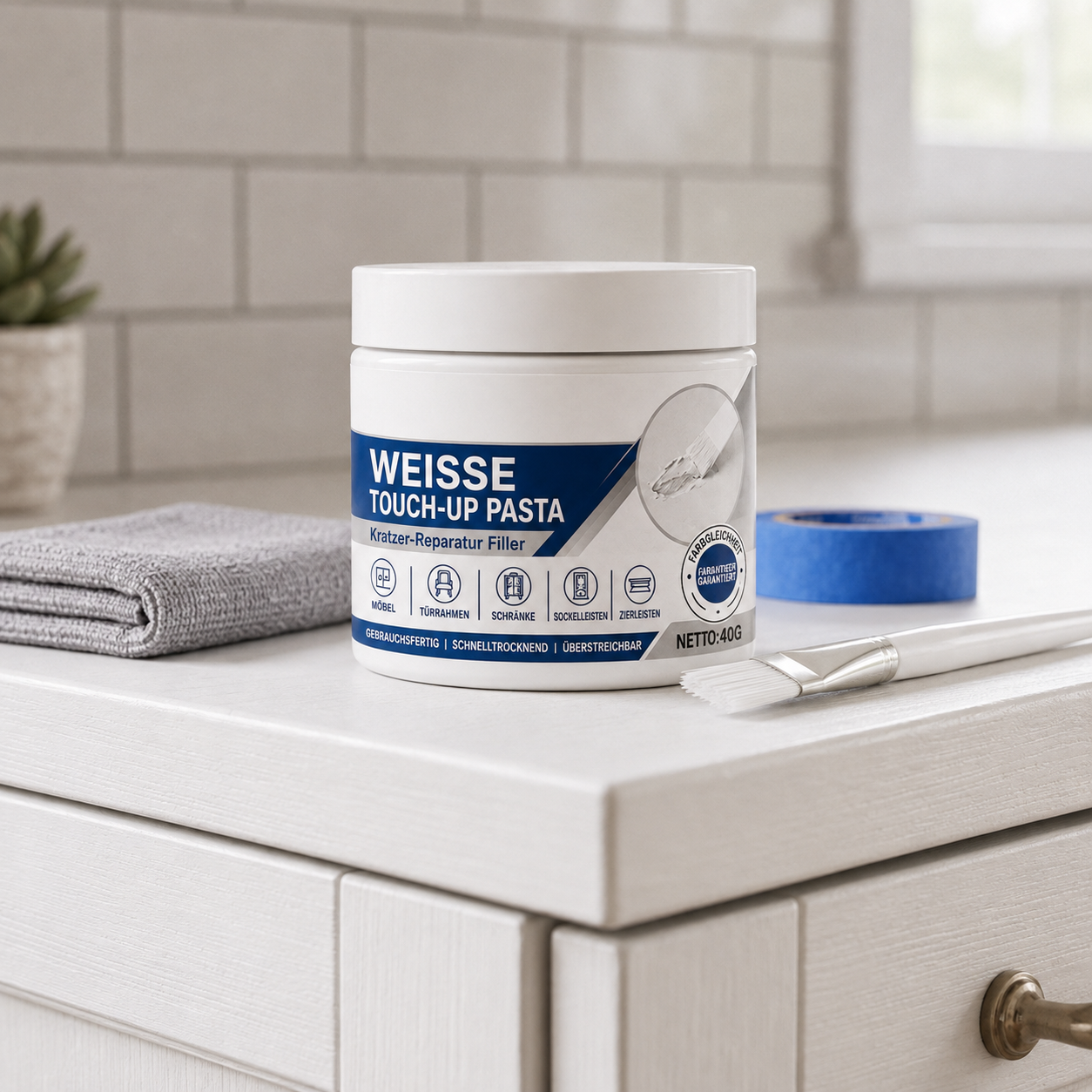 Reparaturpaste für weiße Möbel