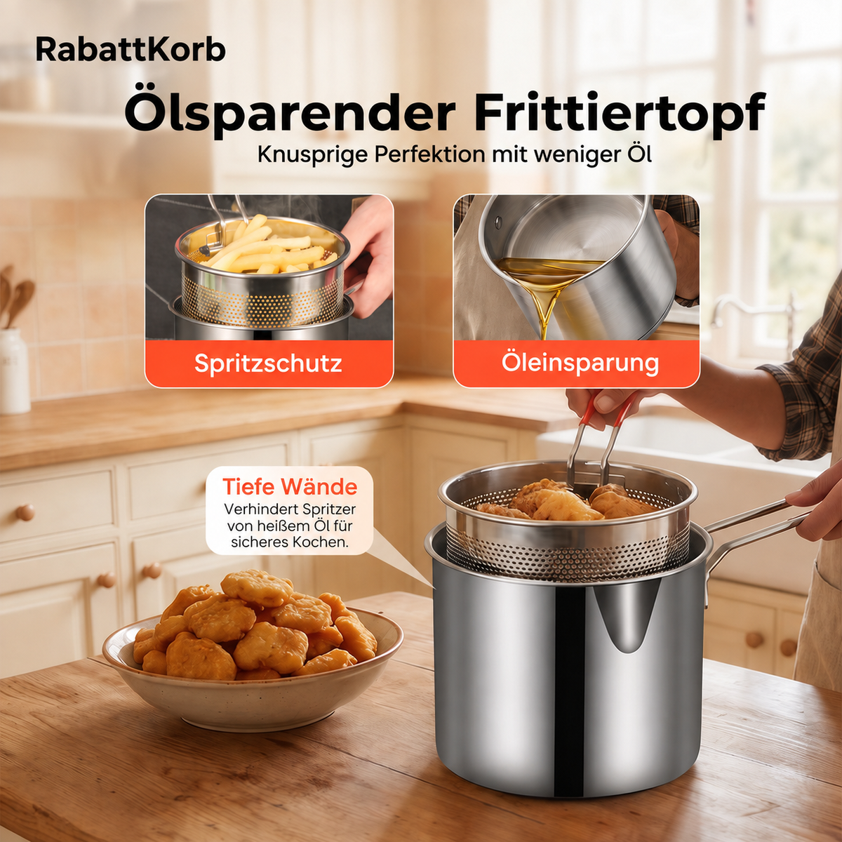 Multifunktionaler Frittiertopf – Frittieren, braten, kochen und schmoren in einem Topf