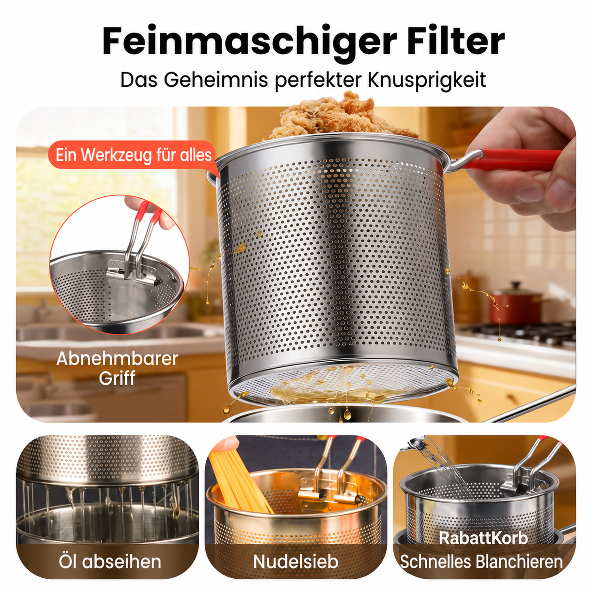 Multifunktionaler Frittiertopf – Frittieren, braten, kochen und schmoren in einem Topf