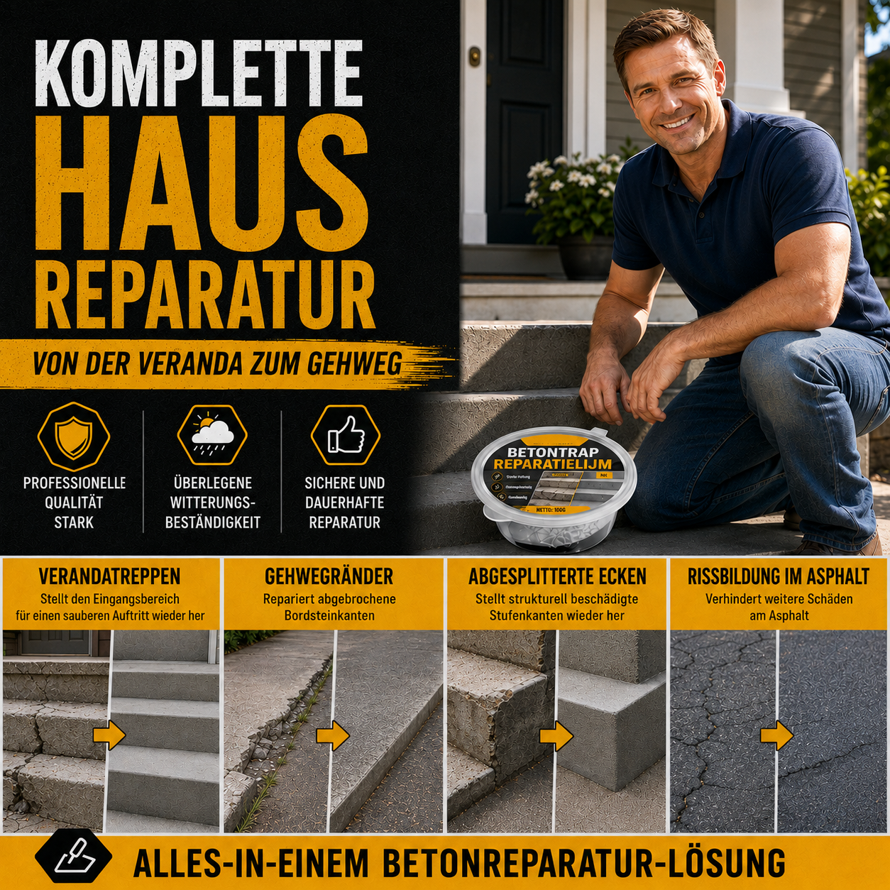 Betonkleber für Treppenreparatur – Perfekt für Treppen, Einfahrten und Terrassen