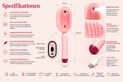 MistBrush – Elektrische Sprühbürste mit Nanonebel, Kopfmassage und Anti-Frizz-Technologie für weicheres, glänzenderes Haar