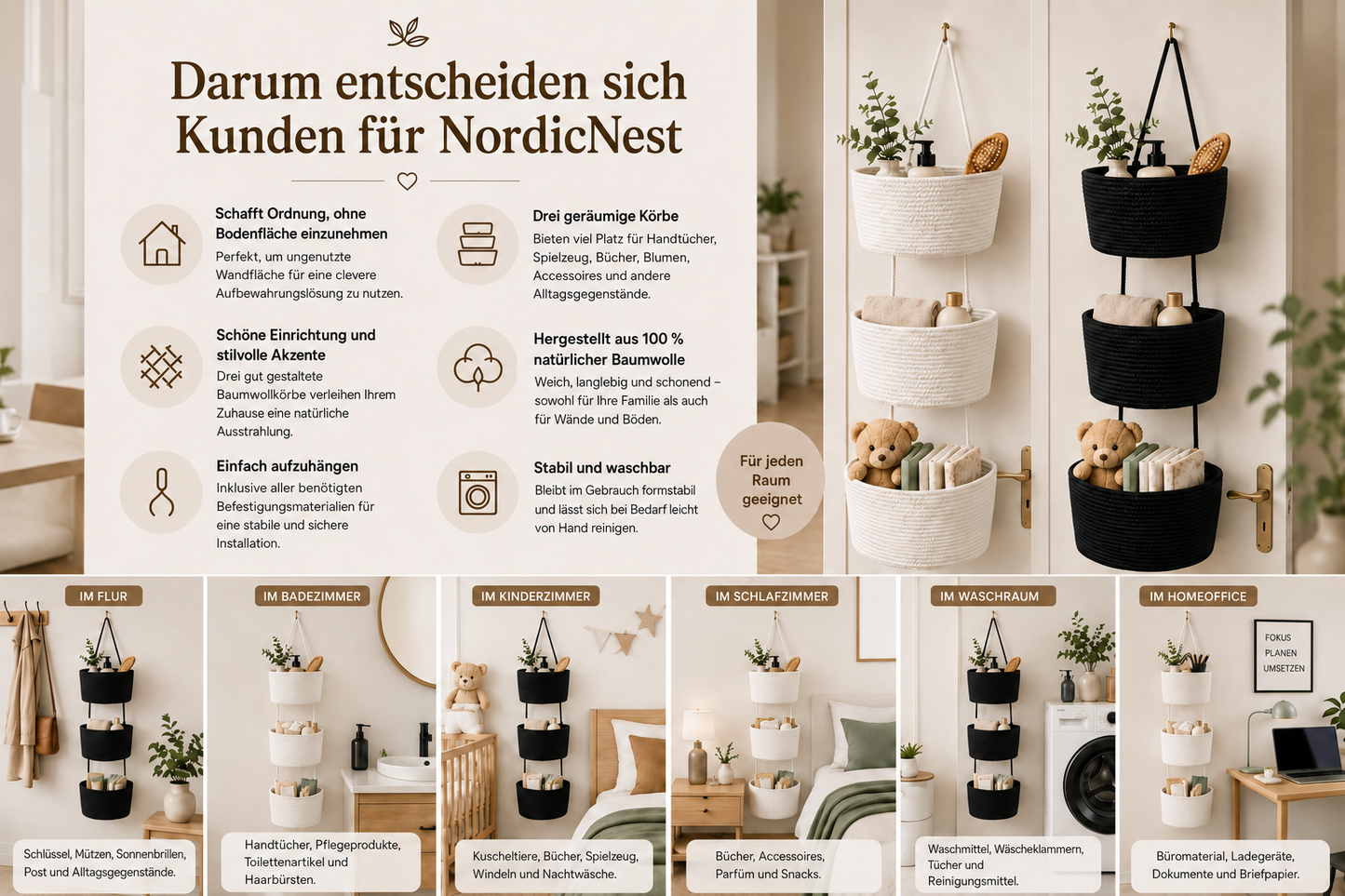 NordicNest – Hängender Aufbewahrungskorb
