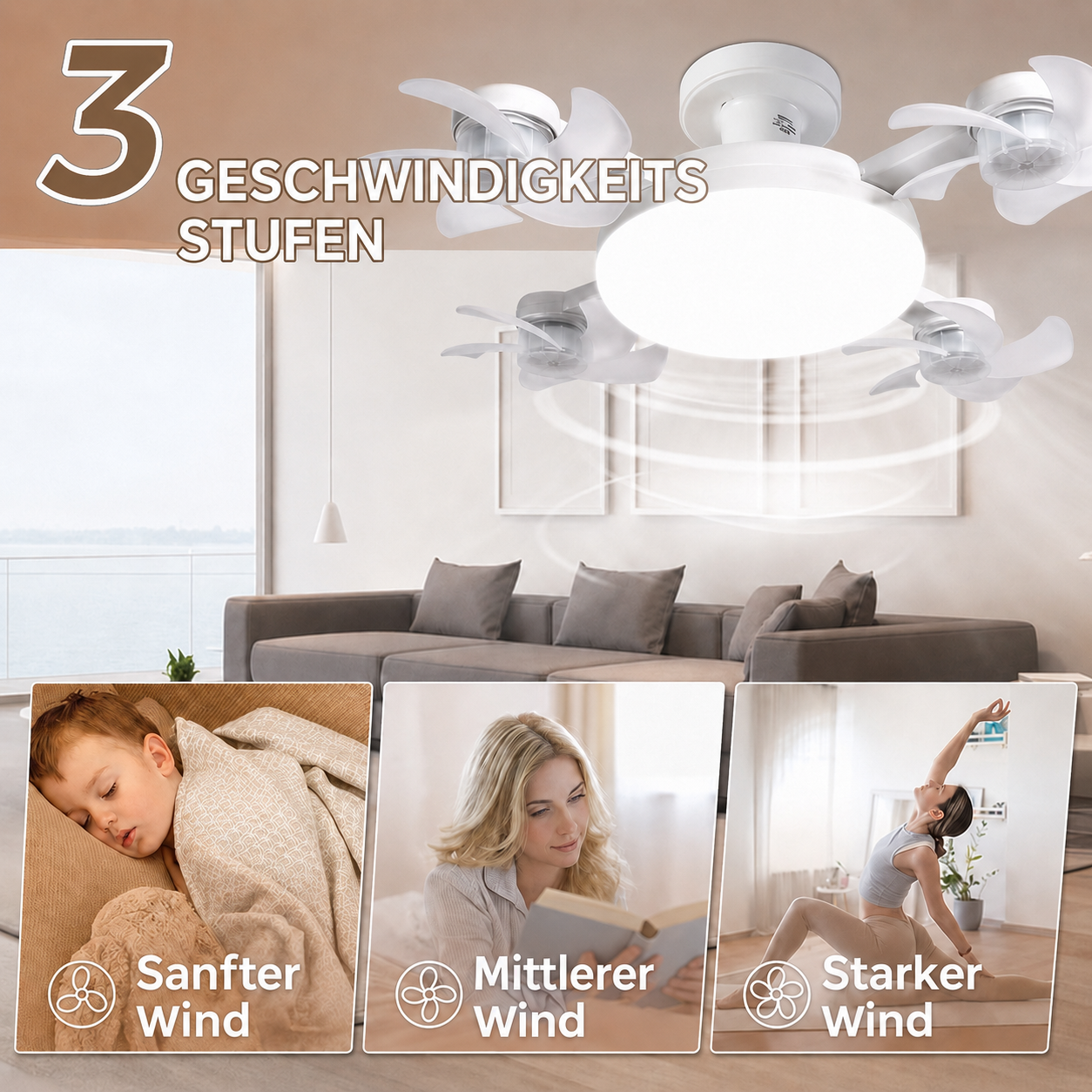 BreezeFlow – Deckenventilator mit LED-Beleuchtung und Fernbedienung