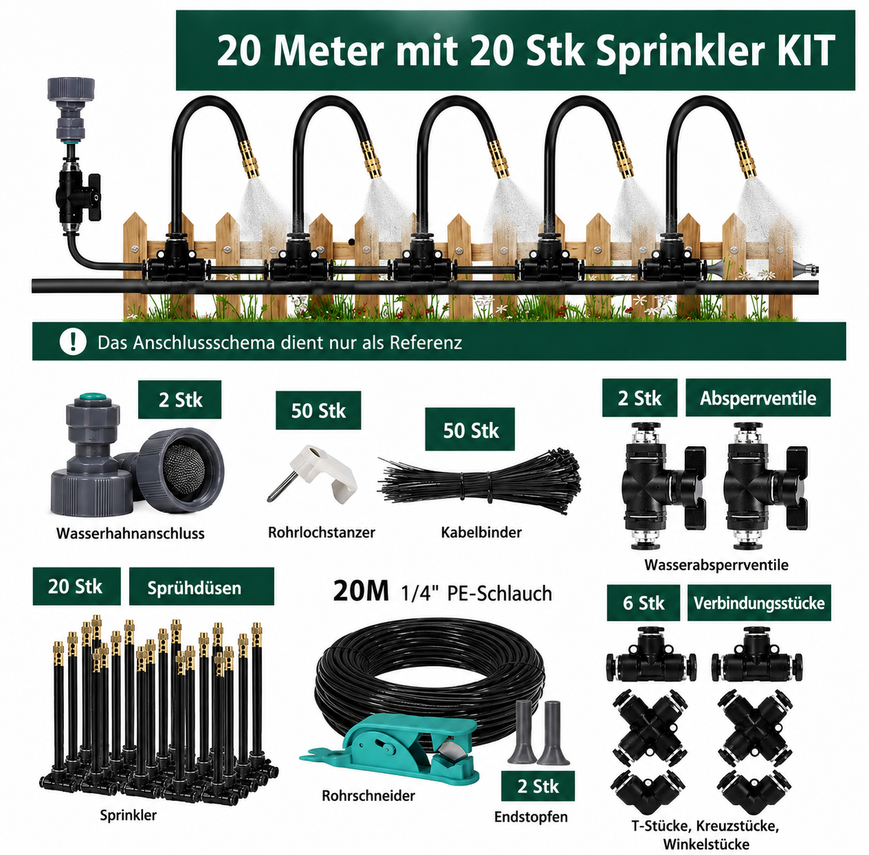 Bewässerungssystem: Set mit Schlauch und Ventilen