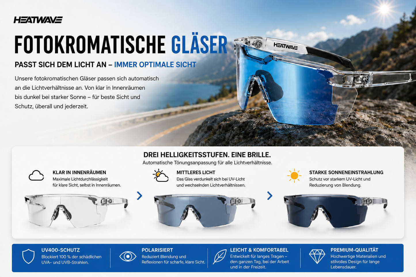 Sonnenbrille mit adaptiven Gläsern