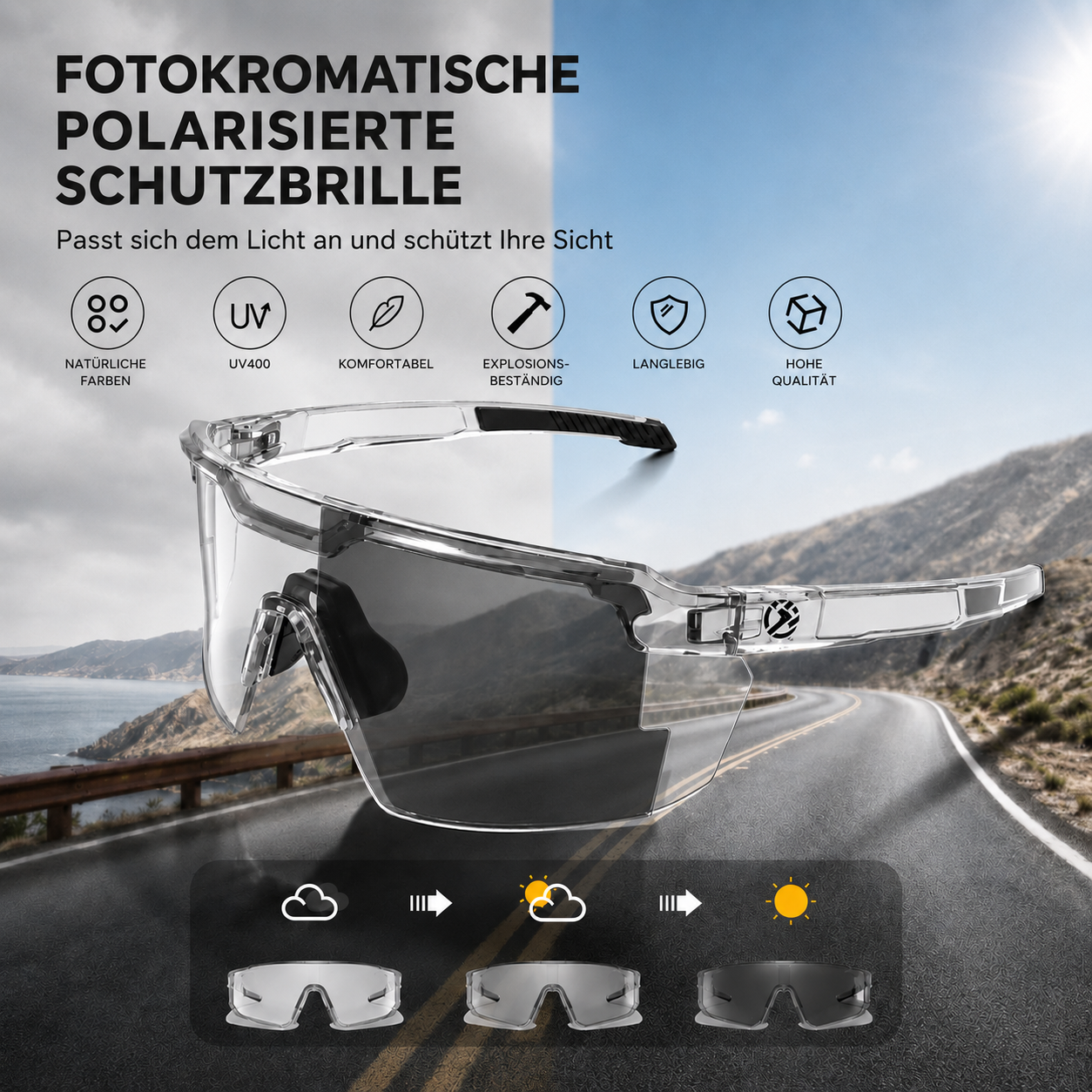 Sonnenbrille mit adaptiven Gläsern