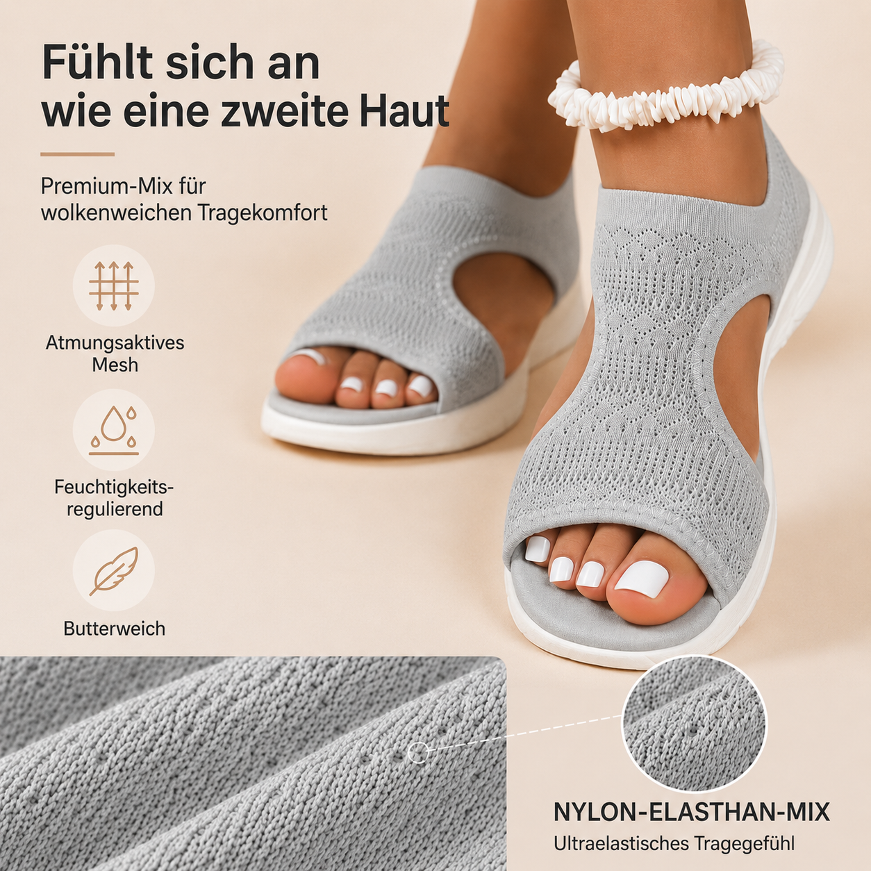 Bequeme, atmungsaktive flache Sandalen