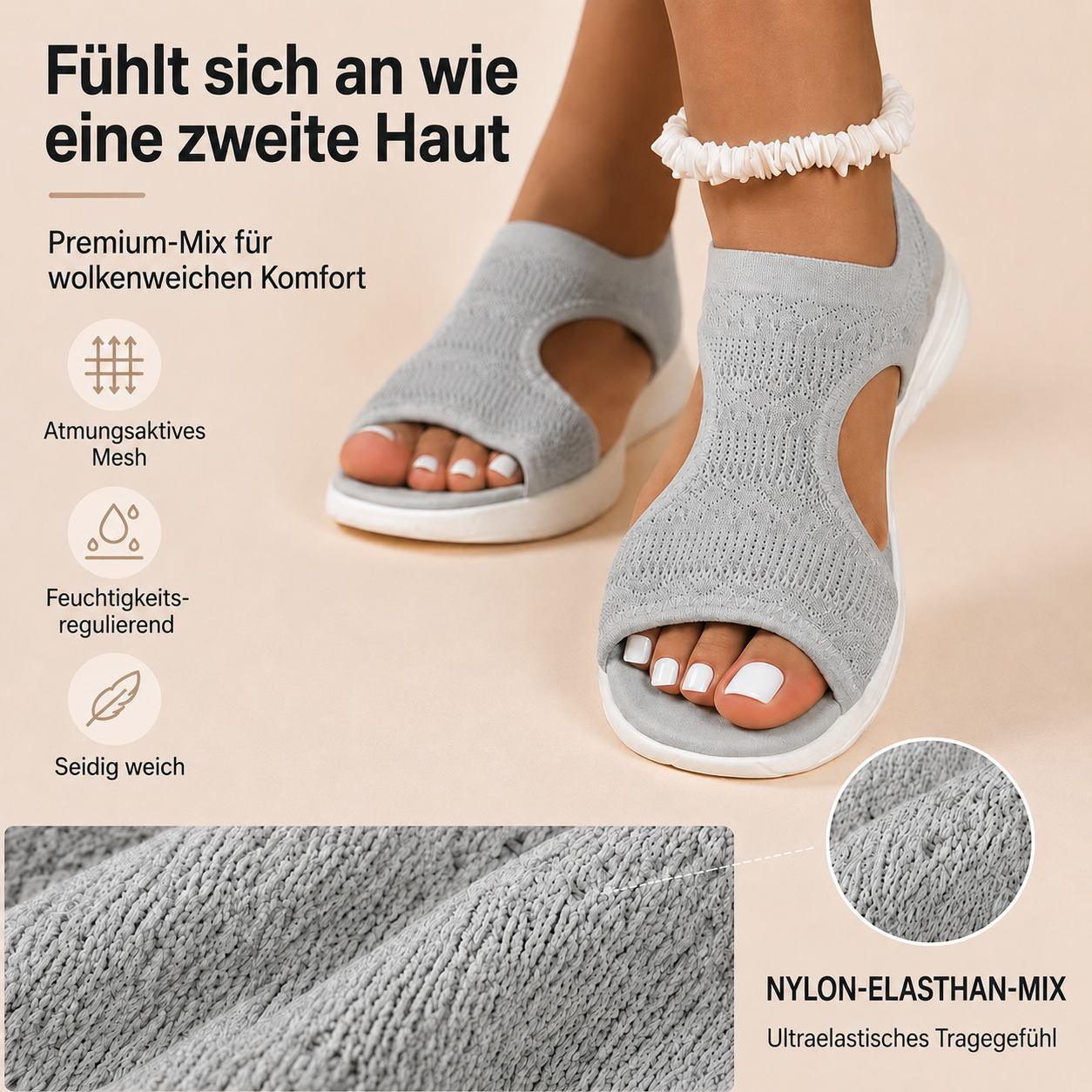 Bequeme, atmungsaktive flache Sandalen