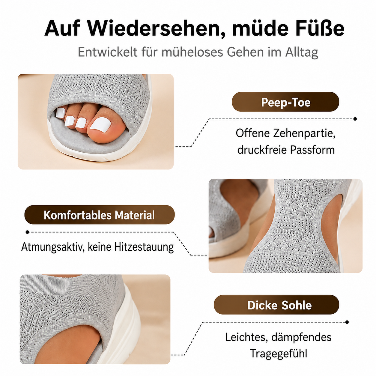 Bequeme, atmungsaktive flache Sandalen