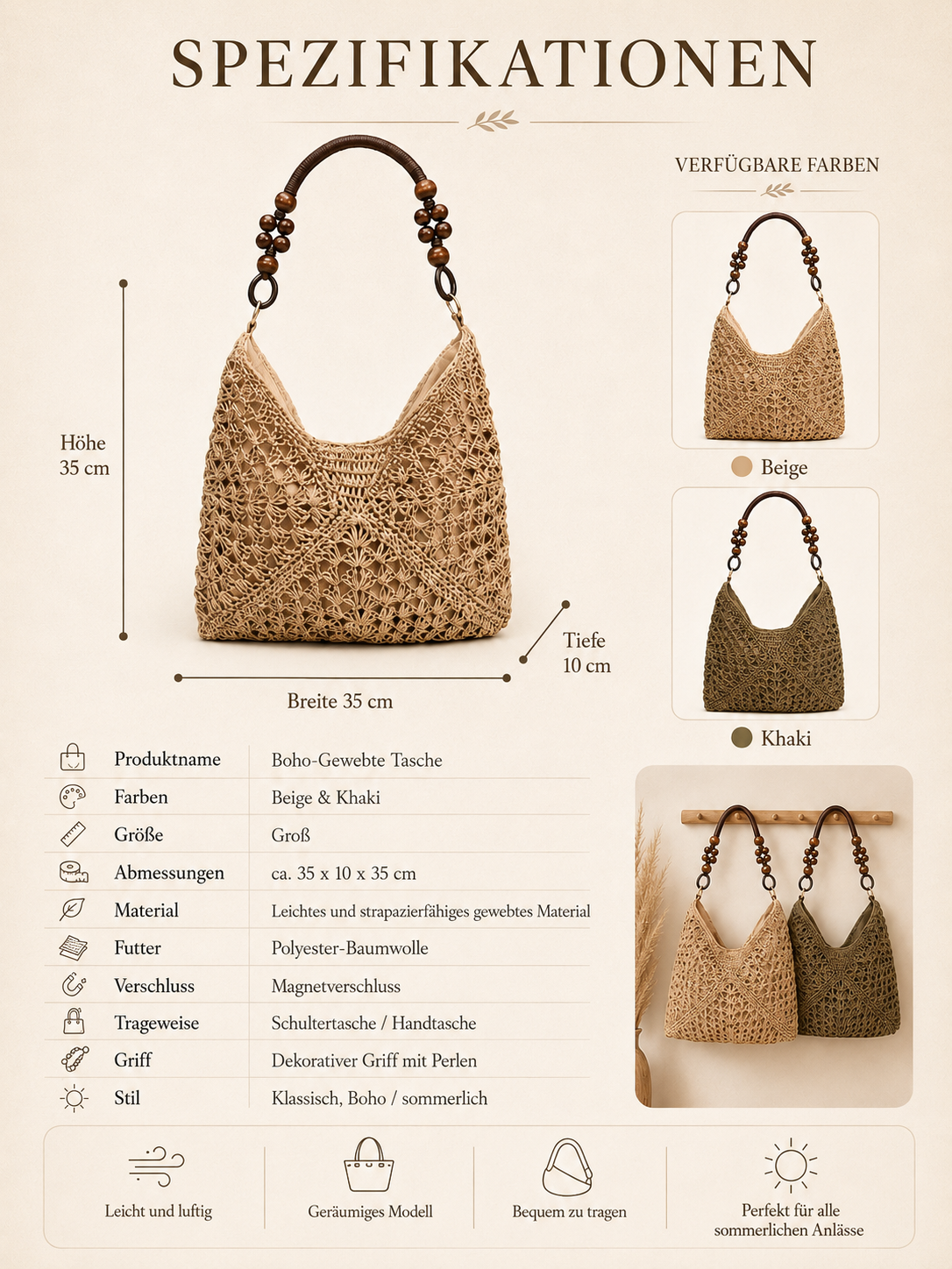 Klassische gewebte Boho-Tragetasche