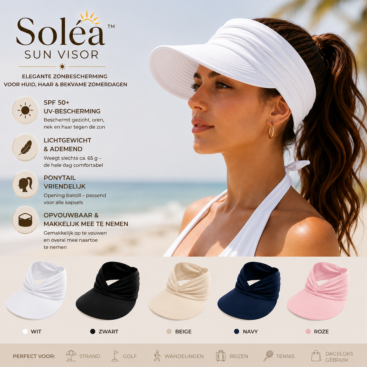 Soléa Sonnenvisier – Eleganter Sonnenschutz für Haut und Haare, für komfortable Sommertage