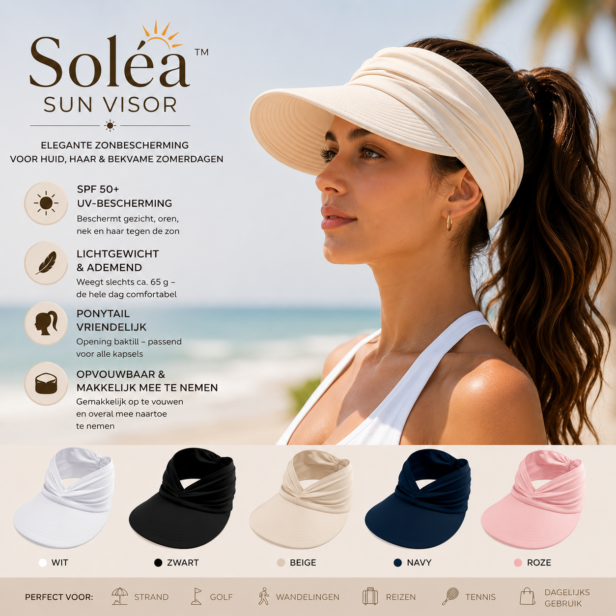 Soléa Sonnenvisier – Eleganter Sonnenschutz für Haut und Haare, für komfortable Sommertage
