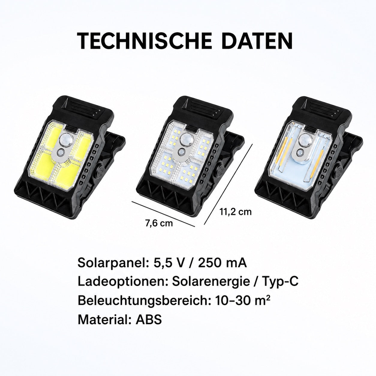 Solar-Außenlampe mit Bewegungssensor und Clipbefestigung