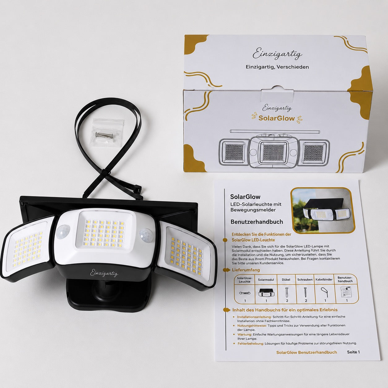SolarGlow - Solarbetriebene Außenlampe mit Bewegungssensoren
