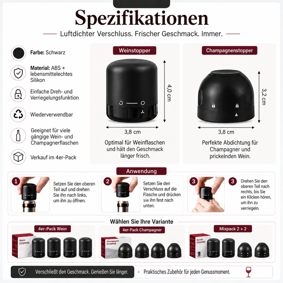 Flaschenverschluss für Wein und Champagner