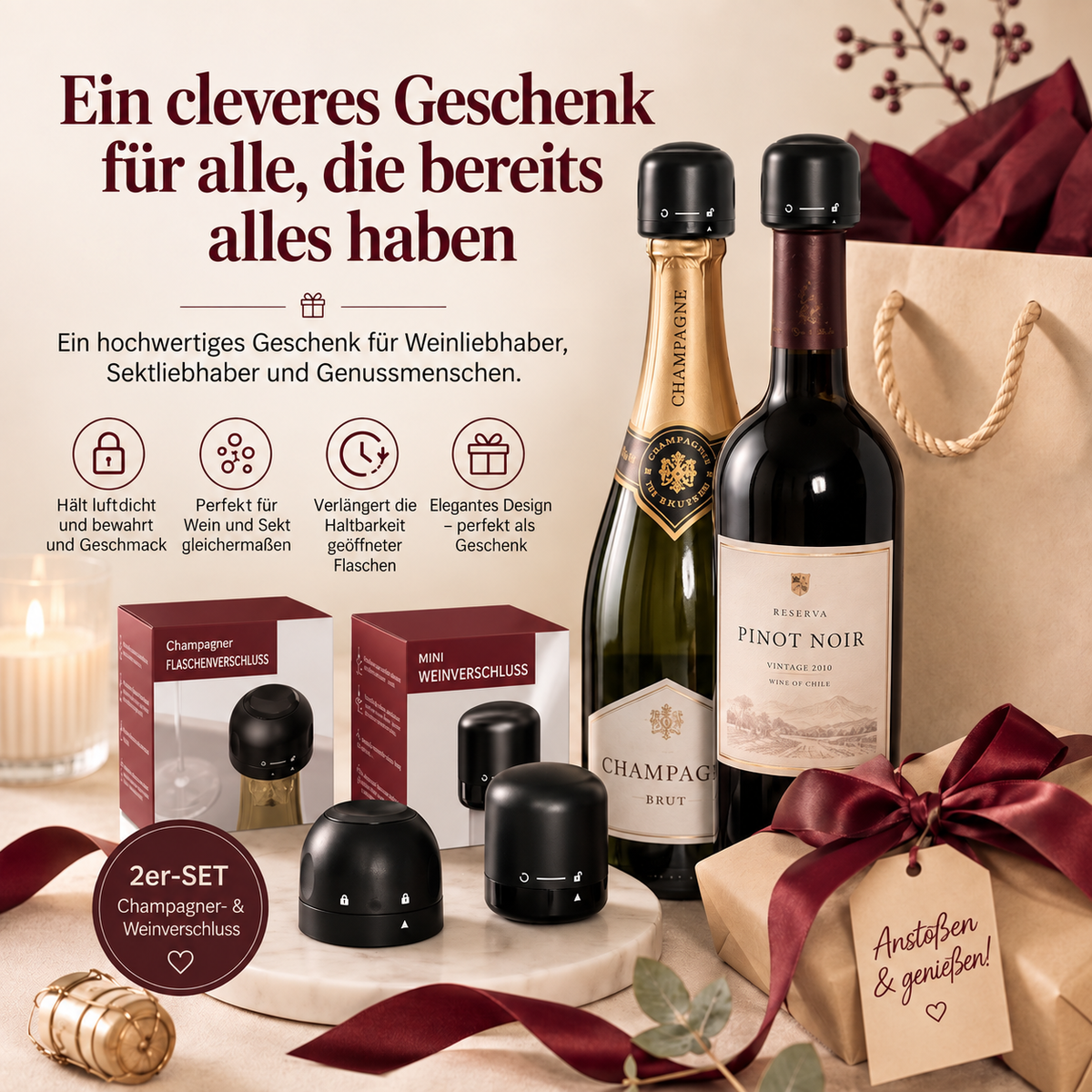 Flaschenverschluss für Wein und Champagner