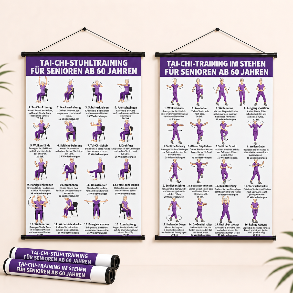 Tai-Chi-Stuhltraining – 2er-Poster-Set für einfaches Training zu Hause (60+)