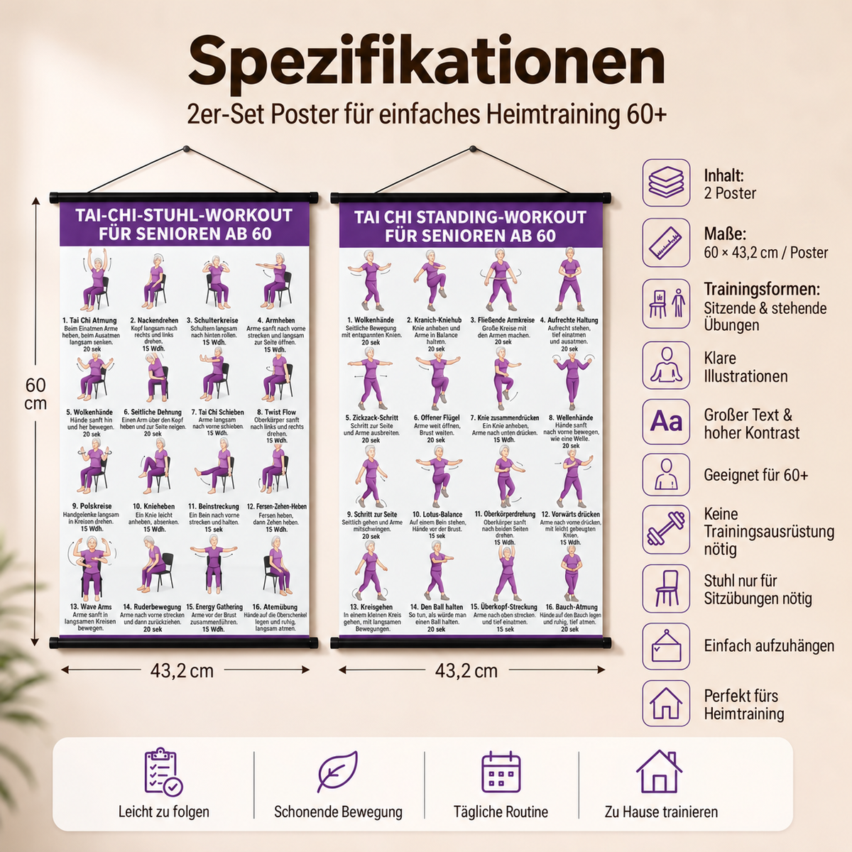 Tai-Chi-Stuhltraining – 2er-Poster-Set für einfaches Training zu Hause (60+)