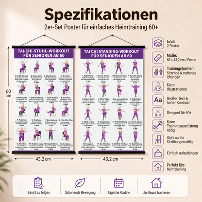 Tai-Chi-Stuhltraining – 2er-Poster-Set für einfaches Training zu Hause (60+)