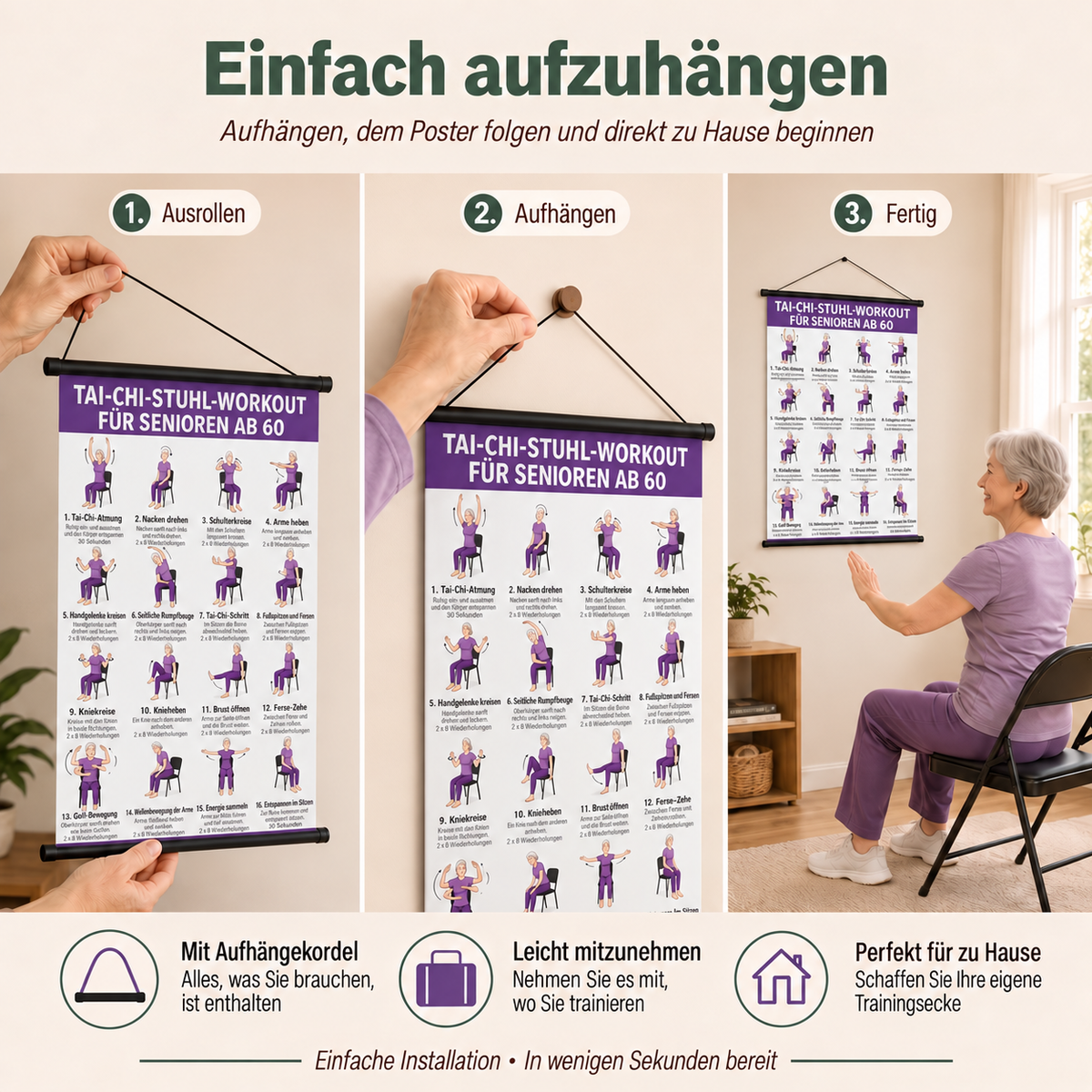 Tai-Chi-Stuhltraining – 2er-Poster-Set für einfaches Training zu Hause (60+)