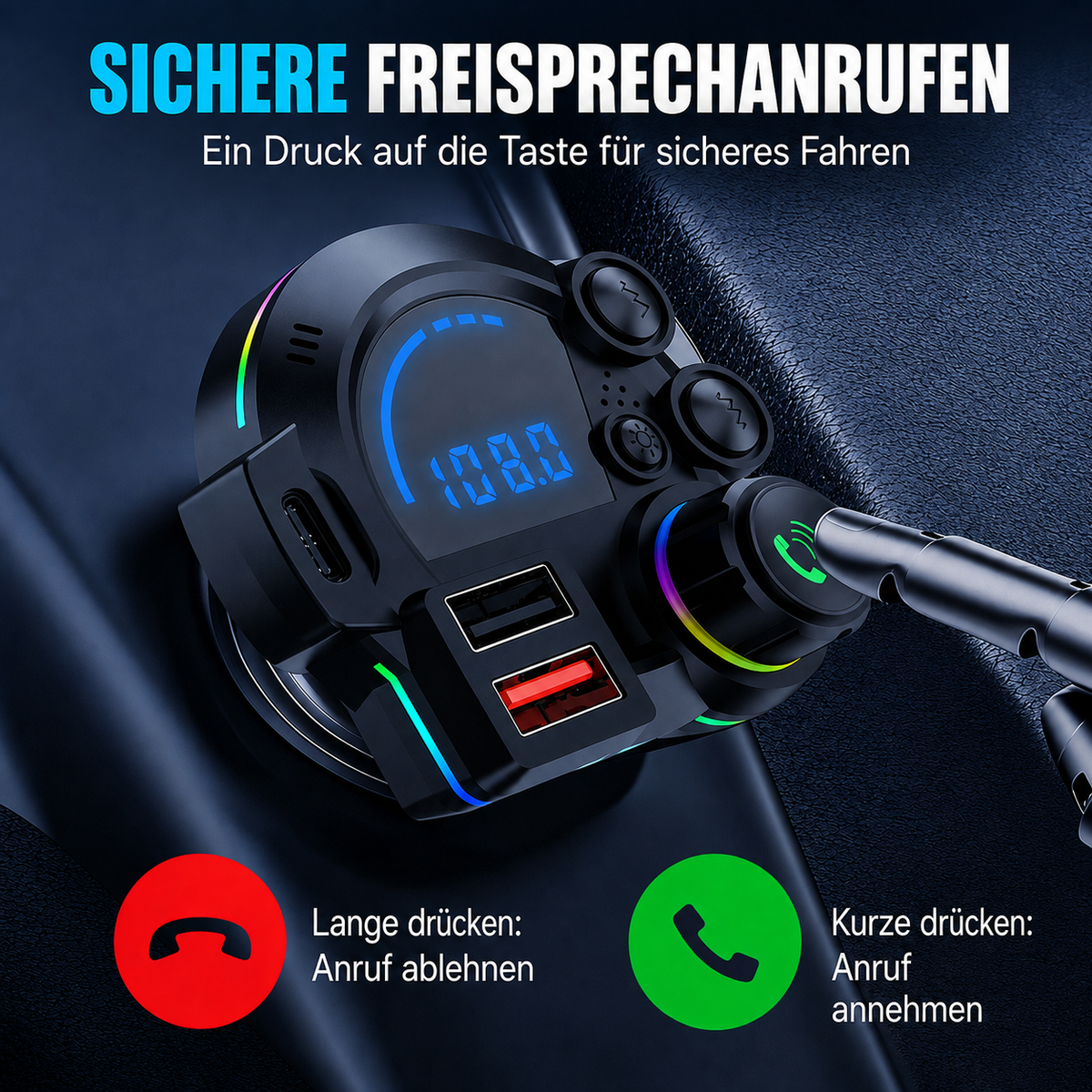 Universeller FM-Bluetooth-Sender - Kabelloses Musikstreaming und Freisprechen