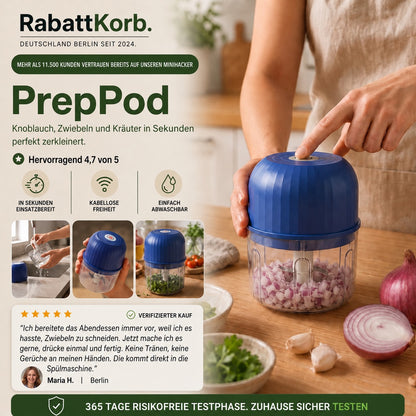 PrepPod – Kabelloser Mini-Zerkleinerer für Knoblauch, Zwiebeln und Kräuter in Sekundenschnelle