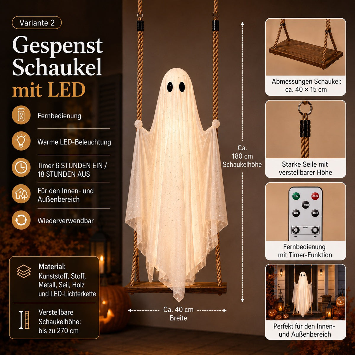 Die Geisterschaukel mit LED-Beleuchtung – die Halloween-Neuheit des Jahres!