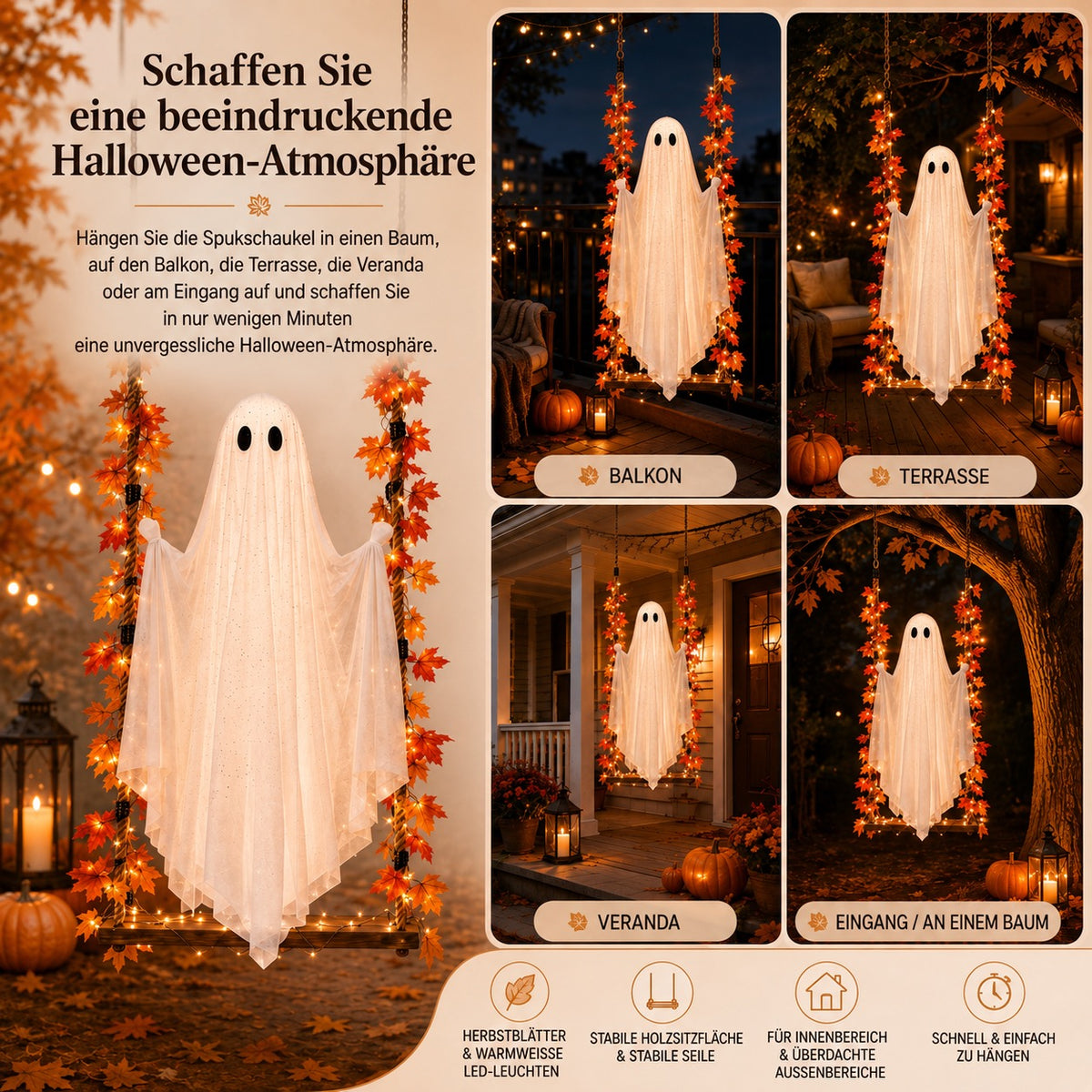 Die Geisterschaukel mit LED-Beleuchtung – die Halloween-Neuheit des Jahres!