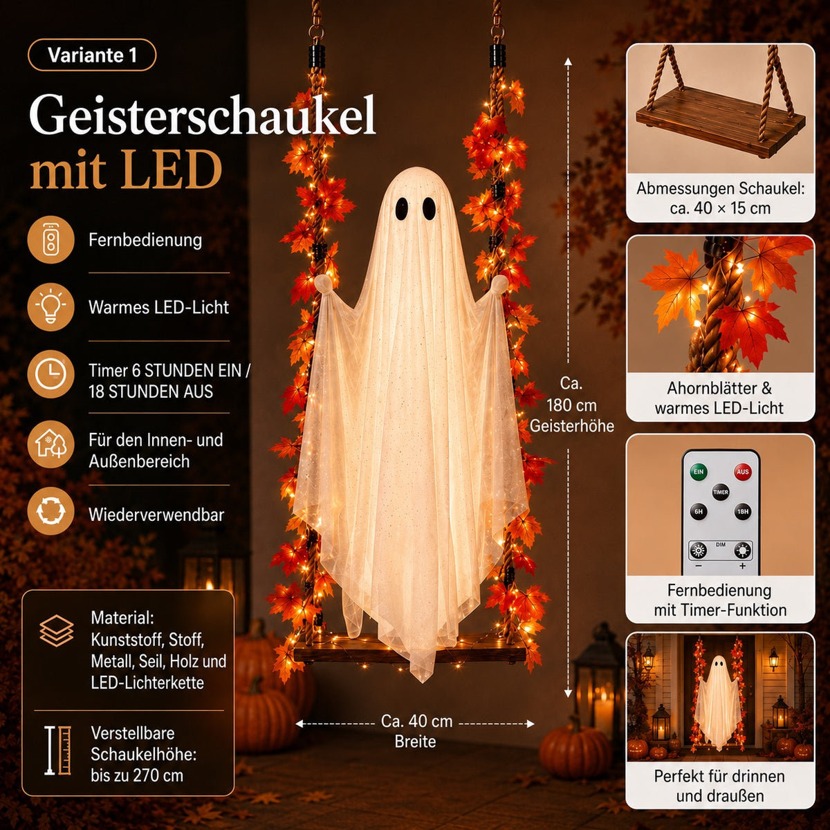 Die Geisterschaukel mit LED-Beleuchtung – die Halloween-Neuheit des Jahres!