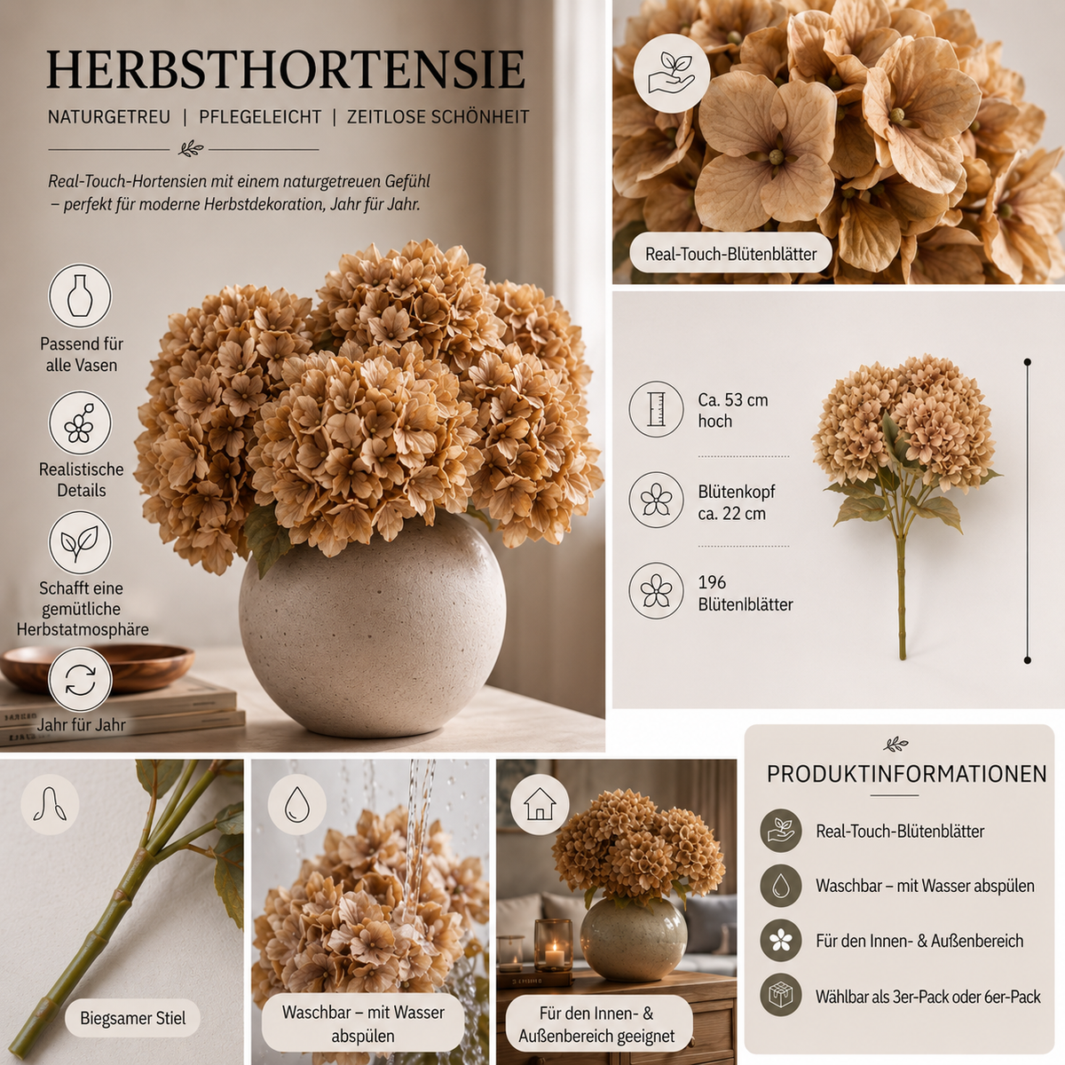 Künstliche Herbsthortensie – Lebensechte Kunsthortensien mit realistischer Textur