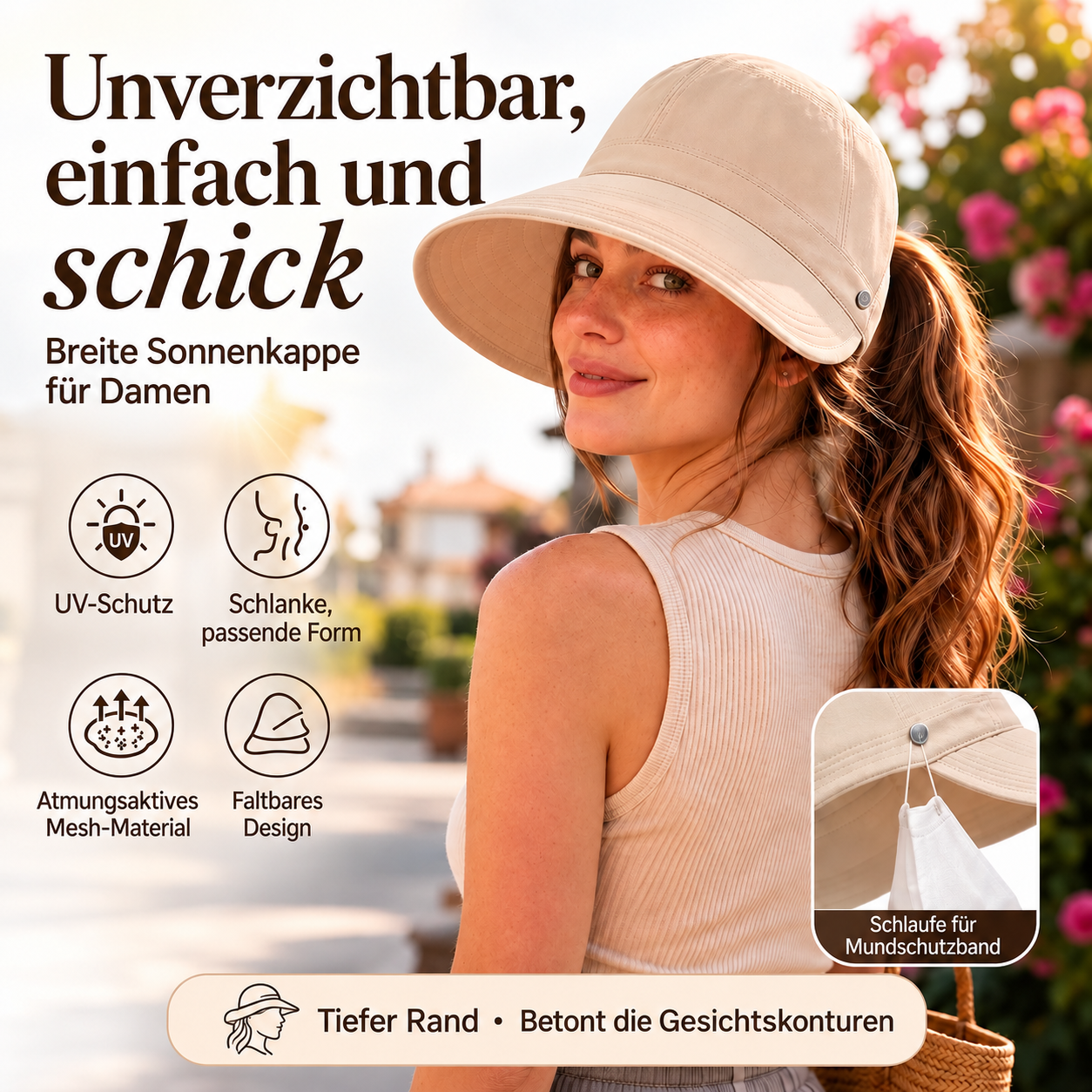 Sonnenhut mit Öffnung für einen Pferdeschwanz