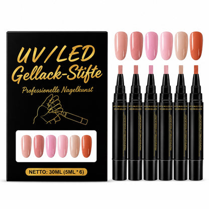 SalonPen – 3-in-1 Gelstift für Nägel mit UV-Lampe (6er-Set)