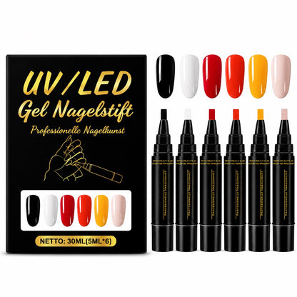 SalonPen – 3-in-1 Gelstift für Nägel mit UV-Lampe (6er-Set)