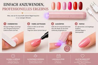 SalonPen – 3-in-1 Gelstift für Nägel mit UV-Lampe (6er-Set)