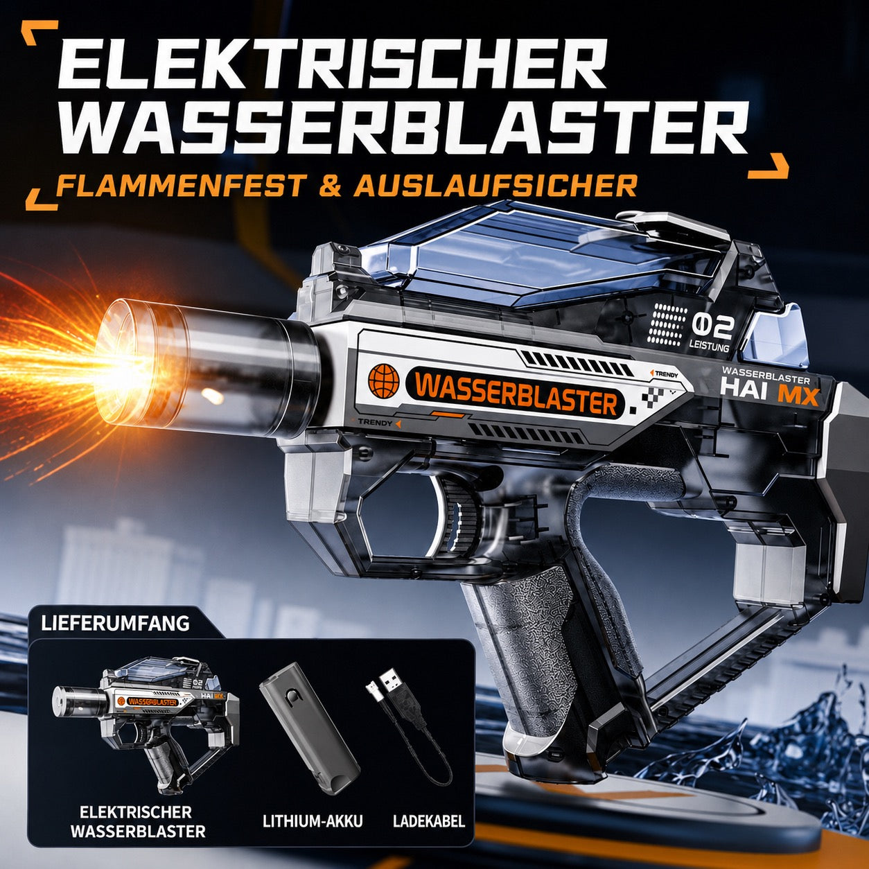 Elektrische Wasserpistole mit LED- und Nebeleffekten