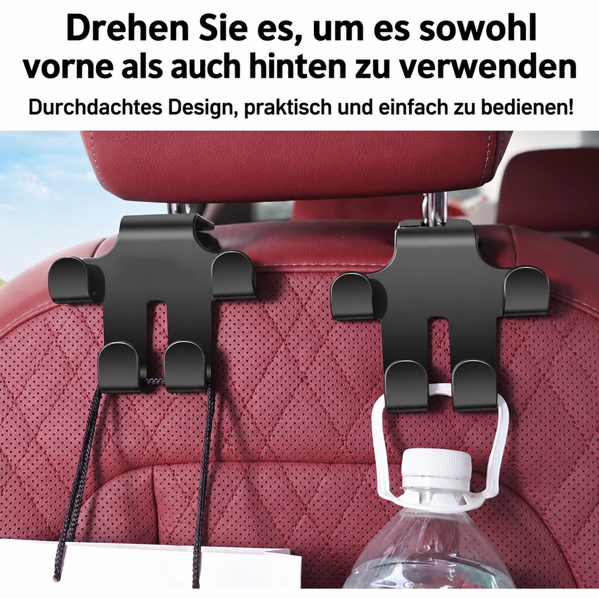 Auto-Logo-Kopfstützenhaken (2 Stück) — Robuste, platzsparende Aufbewahrung für Taschen, Einkäufe und Zubehör